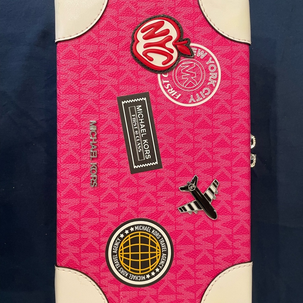 Michael Kors Pink and Cream Shoulder Bag with Travel Patch Details
